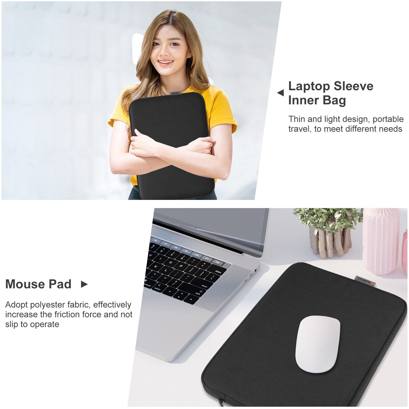 Haweel HWL7016 For Macbook Pro 15 inch (2016) / (2018-2019) / 16 inch (2022) Shockproof Zippered Sleeve Bag Scratch Resistant Carry Case (40.5 x 29.5cm, 15-16.7 inch) - Black Haweel HWL7016 For Macbook Pro 15 inch (2016) / (2018-2019) / 16 inch (2022) Shockproof Zippered Sleeve Bag Scratch Resistant Carry Case (40.5 x 29.5cm, 15-16.7 inch) - Black